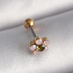 Kalbinle 316L Çelik Gold Renk Zirkon Taşlı Çiçek Tragus Piercing PR1276
