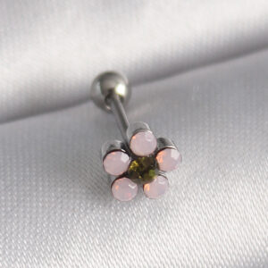 Kalbinle 316L Çelik Gümüş Renk Zirkon Taşlı Çiçek Tragus Piercing PR1277
