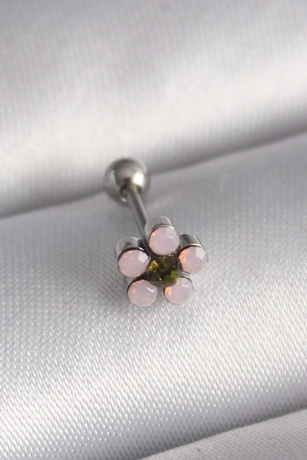 Kalbinle 316L Çelik Gümüş Renk Zirkon Taşlı Çiçek Tragus Piercing PR1277