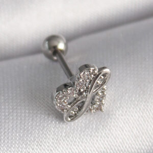 316L Çelik Gümüş Renk Zirkon Taşlı Sonsuzluk Detay Tragus Piercing PR1249