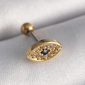 Kalbinle 316L Çelik Gold Renk Zirkon Taşlı Göz Tragus Piercing PR1252