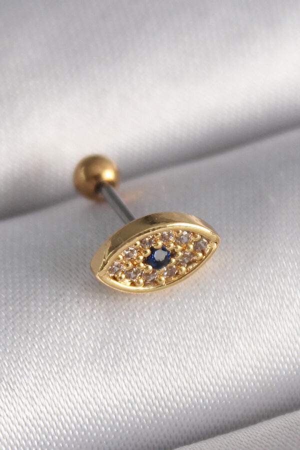 Kalbinle 316L Çelik Gold Renk Zirkon Taşlı Göz Tragus Piercing PR1252