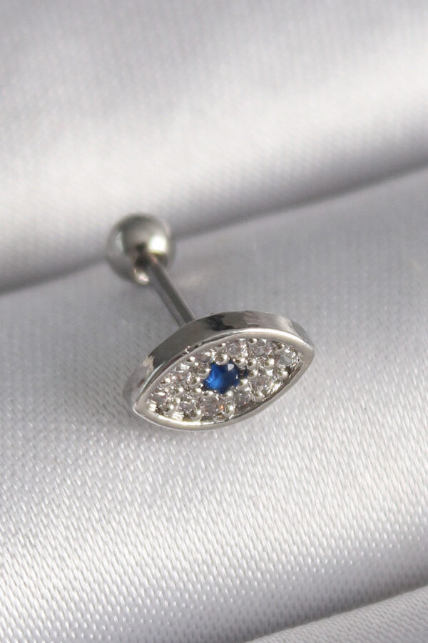 Kalbinle 316L Çelik Gümüş Renk Zirkon Taşlı Göz Tragus Piercing PR1253
