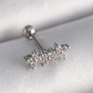 316L Çelik Gümüş Renk Zirkon Taşlı Yonca Tragus Piercing PR1255