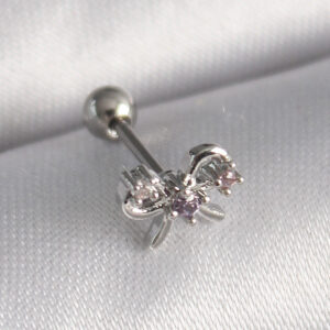 316L Çelik Gümüş Renk Zirkon Taşlı Kurdele Tragus Piercing PR1265