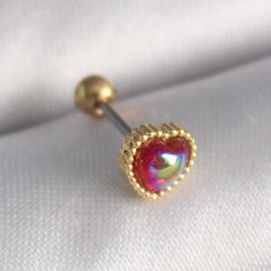 Kalbinle 316L Çelik Gold Renk Kırmızı Mineli Kalp Tragus Piercing PR1266