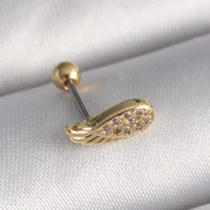 Kalbinle 316L Çelik Gold Renk Zirkon Taşlı Kanat Tragus Piercing PR1268