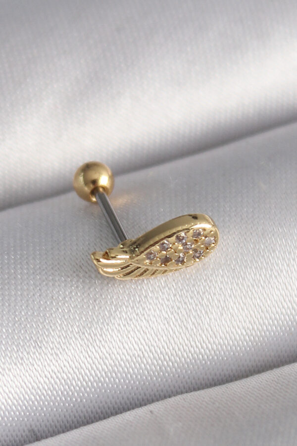 Kalbinle 316L Çelik Gold Renk Zirkon Taşlı Kanat Tragus Piercing PR1268