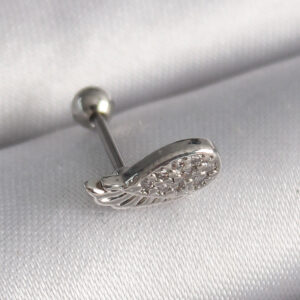 Kalbinle 316L Çelik Gümüş Renk Zirkon Taşlı Kanat Tragus Piercing PR1269