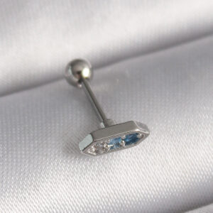 Kalbinle 316L Çelik Gümüş Renk Mavi Zirkon Taşlı Tragus Piercing PR1285