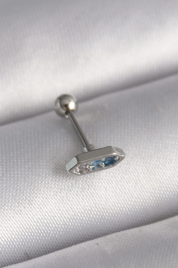 Kalbinle 316L Çelik Gümüş Renk Mavi Zirkon Taşlı Tragus Piercing PR1285