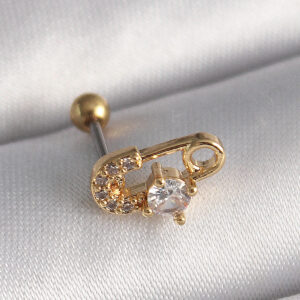 Kalbinle 316L Çelik Gold Renk Zirkon Taşlı Toplu İğne Tragus Piercing PR1274