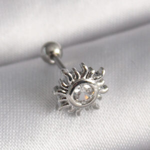 Kalbinle 316L Çelik Gümüş Renk Zirkon Taşlı Güneş Tragus Piercing PR1279
