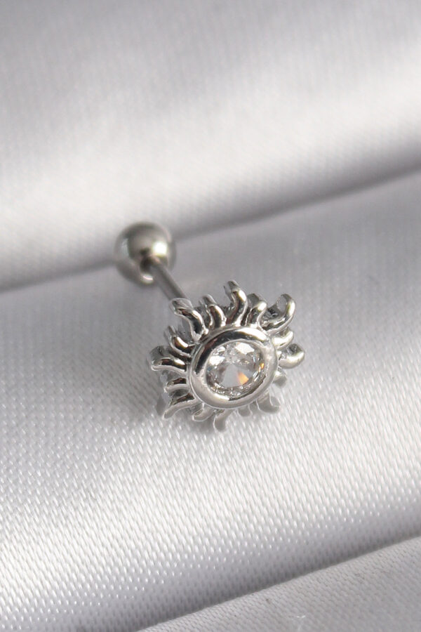 Kalbinle 316L Çelik Gümüş Renk Zirkon Taşlı Güneş Tragus Piercing PR1279