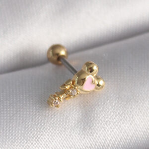 Kalbinle 316L Çelik Gold Renk Zirkon Taş Detay Pembe Kalp İşleme Tragus Piercing PR1280