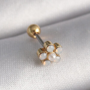 Kalbinle 316L Çelik Gold Renk Zirkon Taşlı Çiçek Model Tragus Piercing PR1282