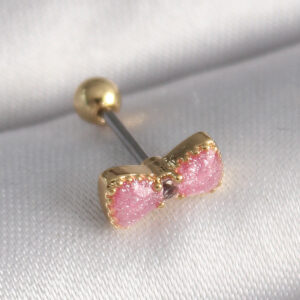 Kalbinle 316L Çelik Gold Renk Pembe Fiyonk Model Tragus Piercing PR1294