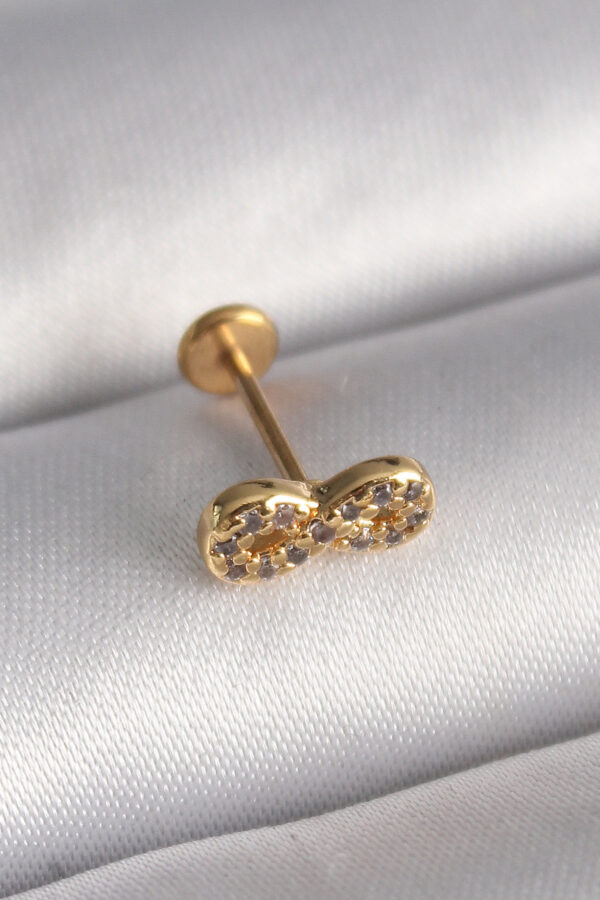 Kalbinle 316L Çelik Gold Renk Zirkon Taşlı Sonsuzluk Model Tragus Piercing PR1344