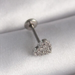 Kalbinle 316L Çelik Gümüş Renk Zirkon Taşlı Kalp Model Tragus Piercing PR1347