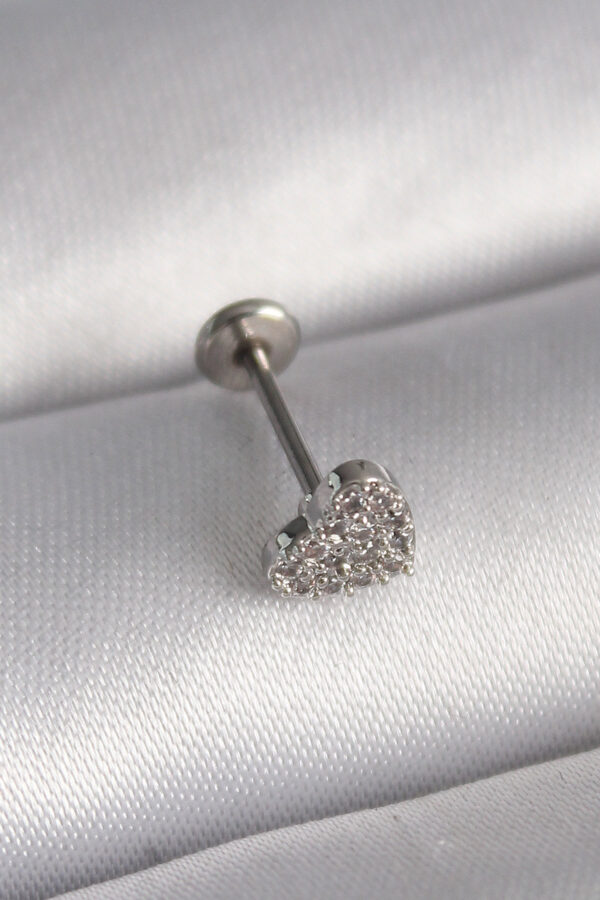 Kalbinle 316L Çelik Gümüş Renk Zirkon Taşlı Kalp Model Tragus Piercing PR1347
