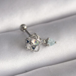 316L Çelik Gümüş Renk Zirkon Taşlı Sallantı Kalp Detay Tragus Piercing PR1361