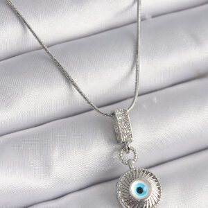 316L Çelik Gümüş Renk Zirkon Taşlı Nazar Boncuk Model Kadın Kolye BKO9523