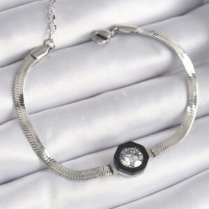 316L Çelik Gümüş Renk Zirkon Taşlı İtalyan Zincir Model Kadın Bileklik BB6479