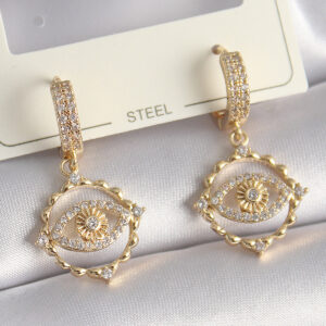 Pirinç Gold Renk Zirkon Taşlı Göz Model Kadın Küpe BKP9733