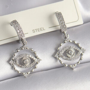 Pirinç Gümüş Renk Zirkon Taşlı Göz Model Kadın Küpe BKP9734