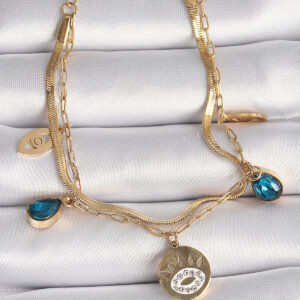 316L Çelik Gold Renk Zirkon Taşlı Göz İşleme Figür Kadın Bileklik BB6501