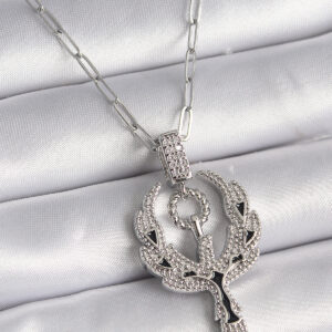 316L Çelik Gümüş Renk Zirkon Taşlı Anka Kuşu Model Kadın Kolye BKO9527