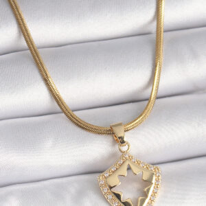316L Çelik Gold Renk İtalyan Zincir Zirkon Taşlı Kutup Yıldız İşleme Kadın Kolye BKO9536