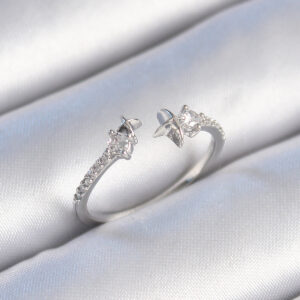 Pirinç Gümüş Renk Zirkon Taş Detay Yıldız Model Kadın Yüzük BYK3447