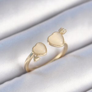 Pirinç Gold Renk Beyaz Mineli Kalp Model Kadın Yüzük BYK3472