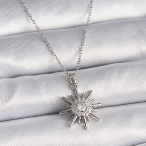 316L Çelik Gümüş Renk Zincir Zirkon Taşlı Güneş Model Kadın Yüzük BKO9562