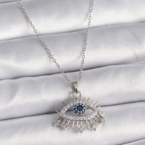 316L Çelik Gümüş Renk Zincir Zirkon Taşlı Göz Model Kadın Kolye BKO9564