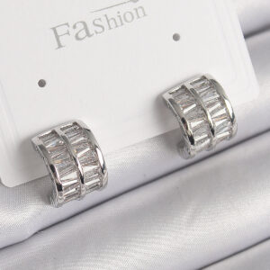 Pirinç Gümüş Renk Çift Sıra Zirkon Taşlı Kadın Küpe BKP9755