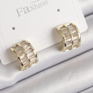 Pirinç Gold Renk Çift Sıra Zirkon Taşlı Kadın Küpe BKP9756