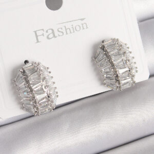 Pirinç Gümüş Renk Zirkon Taşlı Kaplumbağa Kabuğu Model Kadın Küpe BKP9787