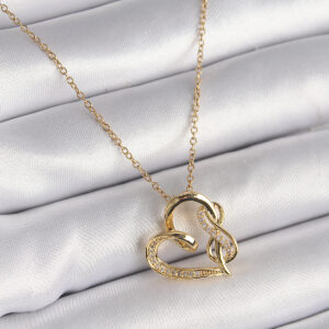 316L Çelik Gold Renk Zincir Zirkon Taş Detaylı Kalp Model Sonsuzluk Detay Kadın Kolye BKO9583