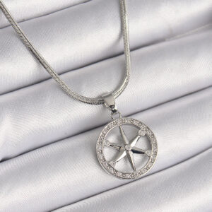 316L Çelik Gümüş Renk İtalyan Zincir Zirkon Taşlı Kutup Yıldız Model Kadın Kolye BKO9594