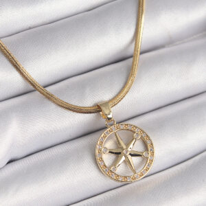 316L Çelik Gold Renk İtalyan Zincir Zirkon Taşlı Kutup Yıldız Model Kadın Kolye BKO9595
