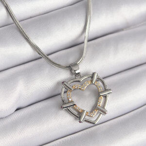 316L Çelik Gümüş Renk İtalyan Zincir Mix Renk Zirkon Taş Detay Kalp Model Kadın Kolye BKO9600
