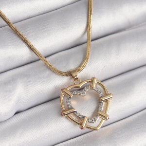 316L Çelik Gold Renk İtalyan Zincir Mix Renk Zirkon Taşlı Kalp Model Kadın Kolye BKO9601