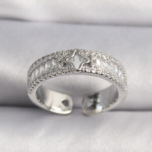 Pirinç Gümüş Renk Zirkon Taşlı Yıldız İşleme VIP Seri Kadın Yüzük BYK3509