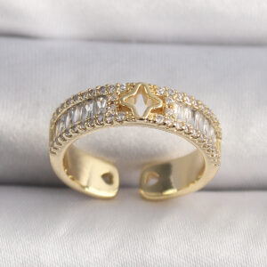 Pirinç Gold Renk Zirkon Taşlı Yıldız İşleme VIP Seri Kadın Yüzük BYK3510