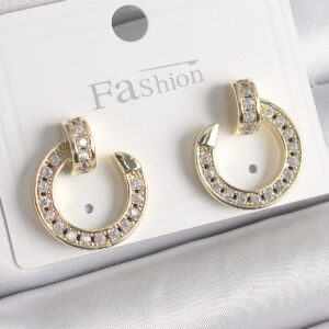 Pirinç Gold Renk Zirkon Taşlı Çivi Halka Model Kadın Küpe BKP9846