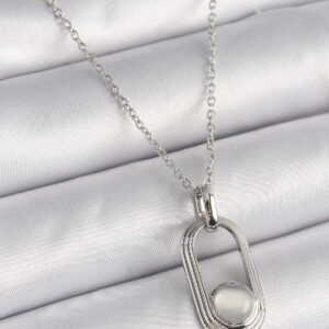 316L Çelik Gümüş Renk Zincir Beyaz Kedi Göz Model Kadın Kolye BKO9612