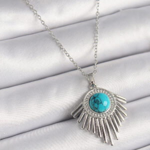 316L Çelik Gümüş Renk Zincir Mavi Boncuklu Zirkon Taşlı Kadın Kolye BKO9617