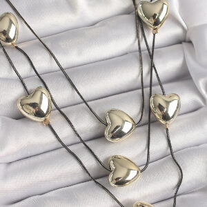 Pirinç Füme Renk Zincir 3D Gold Renk Kalp Model Kadın Kolye BKO9618